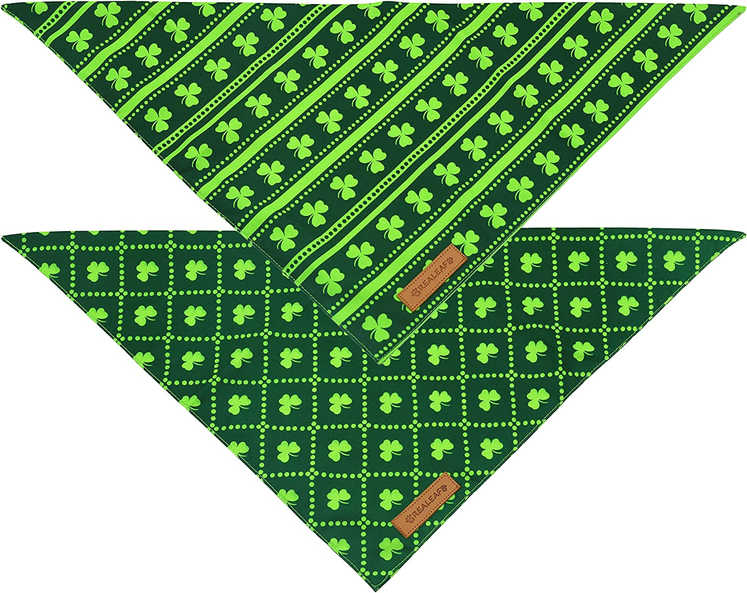 Realeaf St. Patrick'S Day Dog Bandanas 2 Pack, Reversible Green Shamrock Pet Scarf for Boy and Girl, Premium Durable Fabric, Holiday Bandana for Small Medium Large and Extra Large Dogs (Large) Animals & Pet Supplies > Pet Supplies > Dog Supplies > Dog Apparel Realeaf   