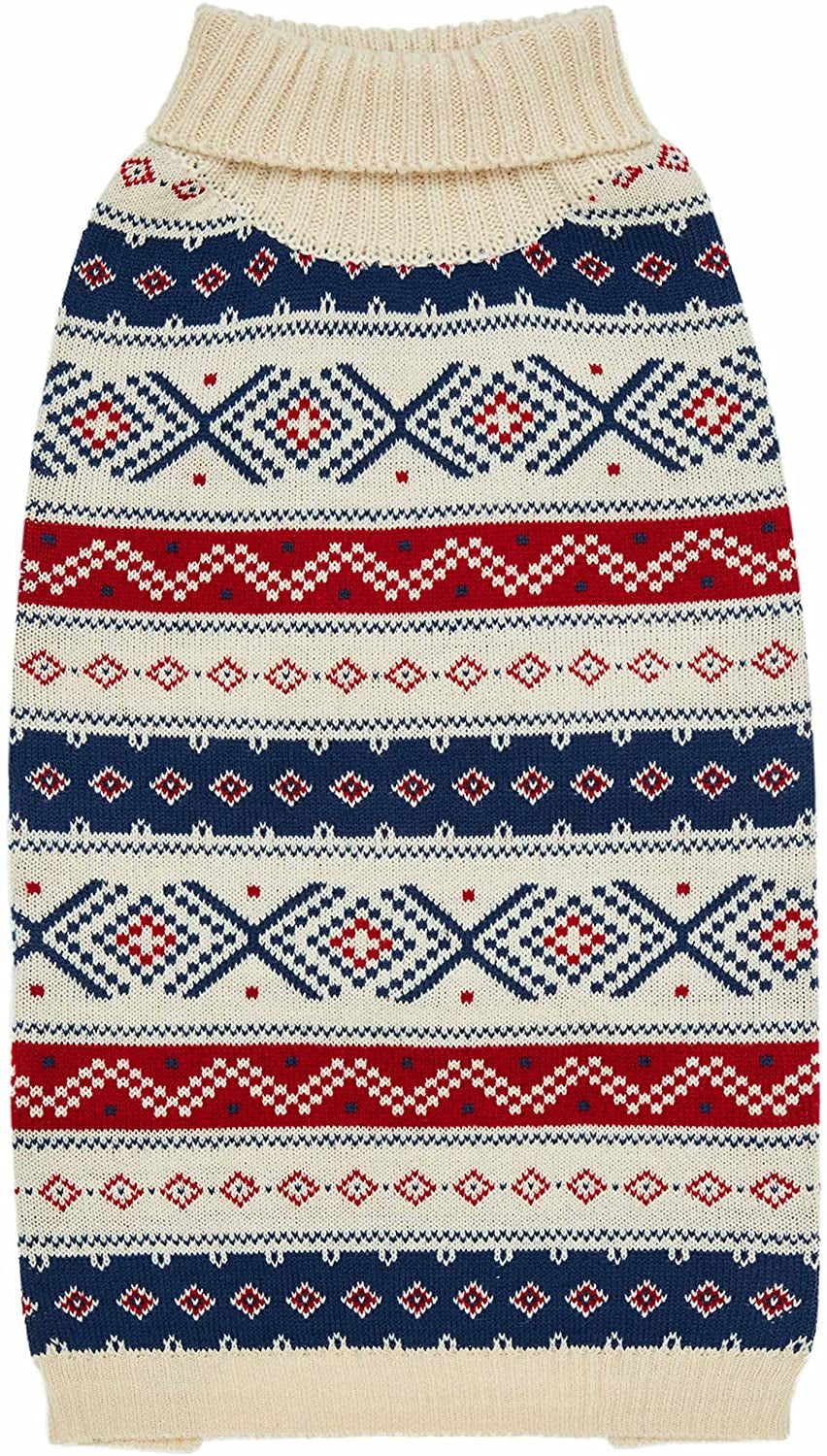 Blueberry Pet Artisan Chic Turtleneck Fair Isle Fall Winter Pullover Dog Sweater in Beige, Back Length 10", Warm Clothes for Small Dogs Animals & Pet Supplies > Pet Supplies > Dog Supplies > Dog Apparel Blueberry Pet Dog Sweater - Creamy White 12 inch (Pack of 1) 