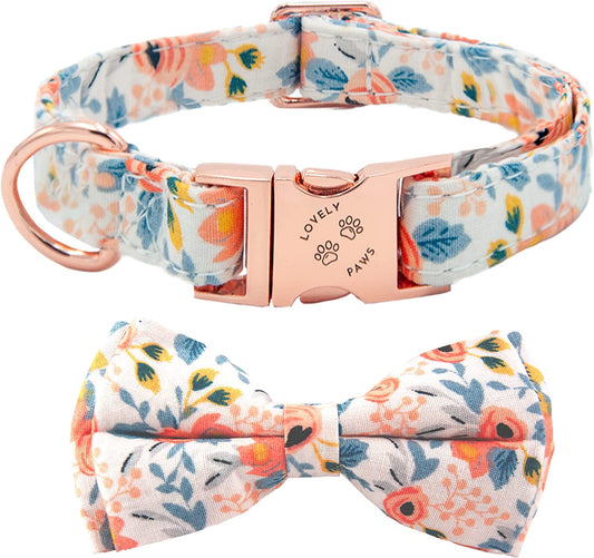 My Lovely Paws, Spring Girl Dog Collars with Bow Tie, Dog Collar Girl for Small Medium Large Dogs, Female Dog Collars, Bowtie Dog Collar Floral - Pink Bag Included Orange Animals & Pet Supplies > Pet Supplies > Dog Supplies > Dog Apparel TBe Orange,Rose Gold,Pink Large 