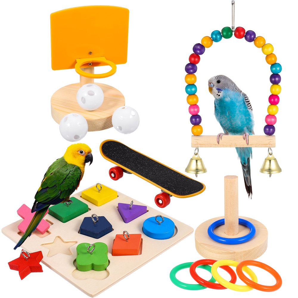 HEQUSIGNS Bird Parakeets Swing Toys Set, 5Pcs Bird Toys Set Hanging Bell Swing, Skateboard, Basketball Toy, Stacking Toy and Small Sepak Takraw for Budgerigar, Love Birds, Finches Animals & Pet Supplies > Pet Supplies > Bird Supplies > Bird Toys HEQUSIGNS   