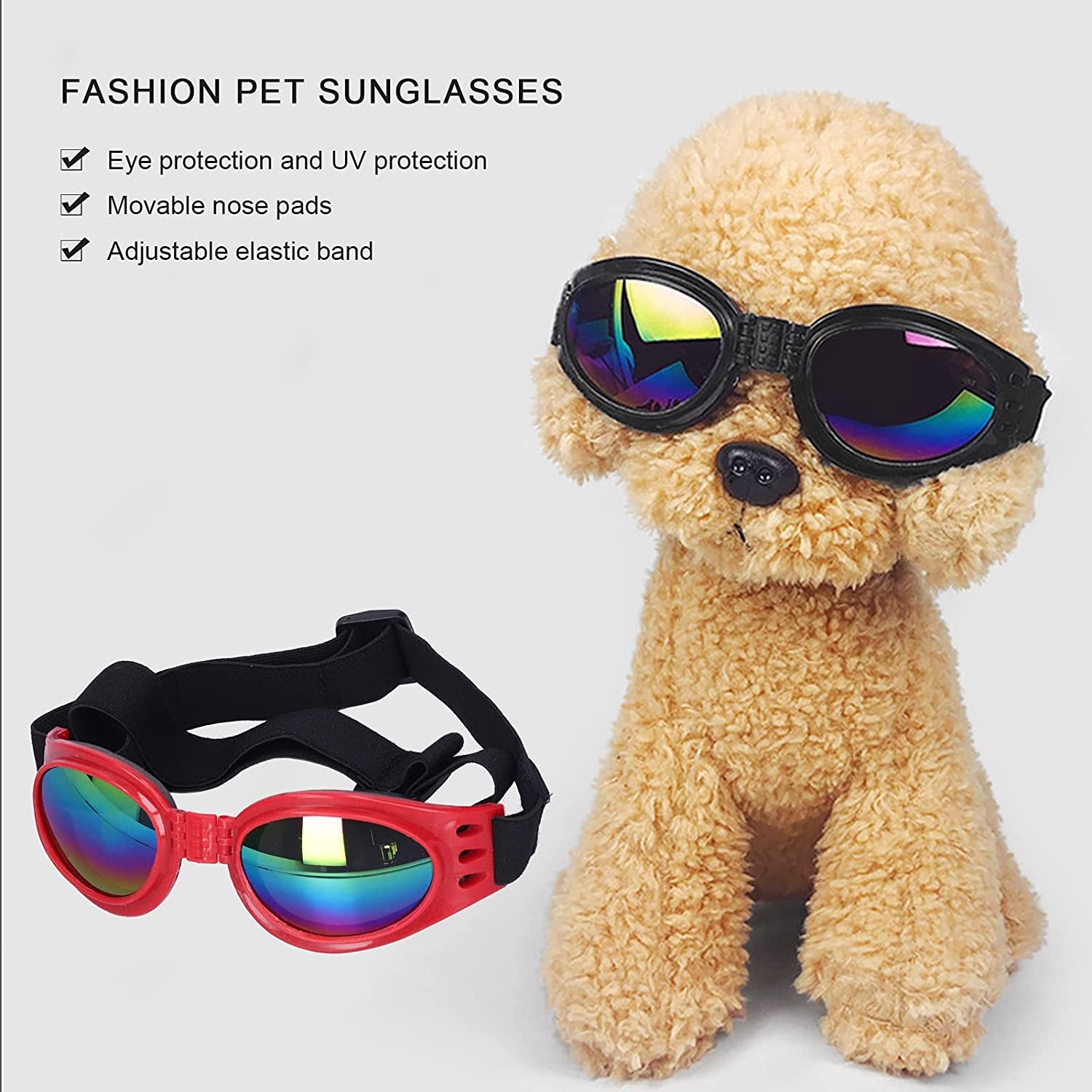 Pet Goggles Dog Sunglasses Waterproof Windproof Foldable Puppy Goggles UV Protection Sun Glasses for Medium and Large Dogs[Red] Sunglasses Animals & Pet Supplies > Pet Supplies > Dog Supplies > Dog Apparel Pssopp   