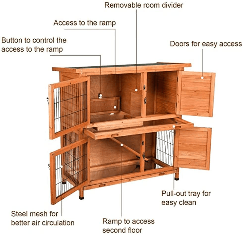 48" 2-Story Elevated Wooden Rabbit Hutch, Small Animal Habitat, Guinea Pig Cage, Bunny/Ferret House, Duck Coop, Indoor/Outdoor Hideout Enclosure for Small Animals with Weatherproof & Openable Top Animals & Pet Supplies > Pet Supplies > Small Animal Supplies > Small Animal Habitats & Cages Generic   