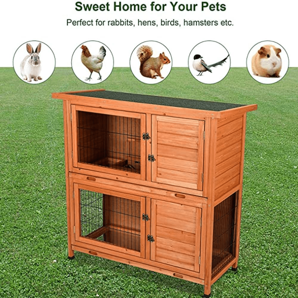 48" 2-Story Elevated Wooden Rabbit Hutch, Small Animal Habitat, Guinea Pig Cage, Bunny/Ferret House, Duck Coop, Indoor/Outdoor Hideout Enclosure for Small Animals with Weatherproof & Openable Top Animals & Pet Supplies > Pet Supplies > Small Animal Supplies > Small Animal Habitats & Cages Generic   