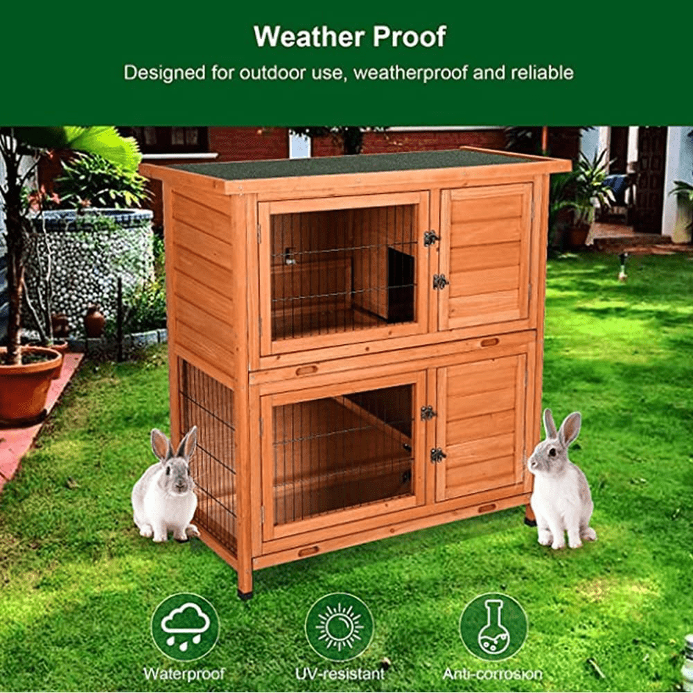 48" 2-Story Elevated Wooden Rabbit Hutch, Small Animal Habitat, Guinea Pig Cage, Bunny/Ferret House, Duck Coop, Indoor/Outdoor Hideout Enclosure for Small Animals with Weatherproof & Openable Top Animals & Pet Supplies > Pet Supplies > Small Animal Supplies > Small Animal Habitats & Cages Generic   