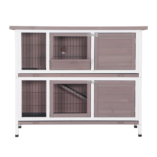 48" 2 Tiers Wooden Chicken Coop Rabbit Hutch Bunny Cage Wooden Small Animal Habitat with Tray Camel Animals & Pet Supplies > Pet Supplies > Small Animal Supplies > Small Animal Habitats & Cages KOL PET   