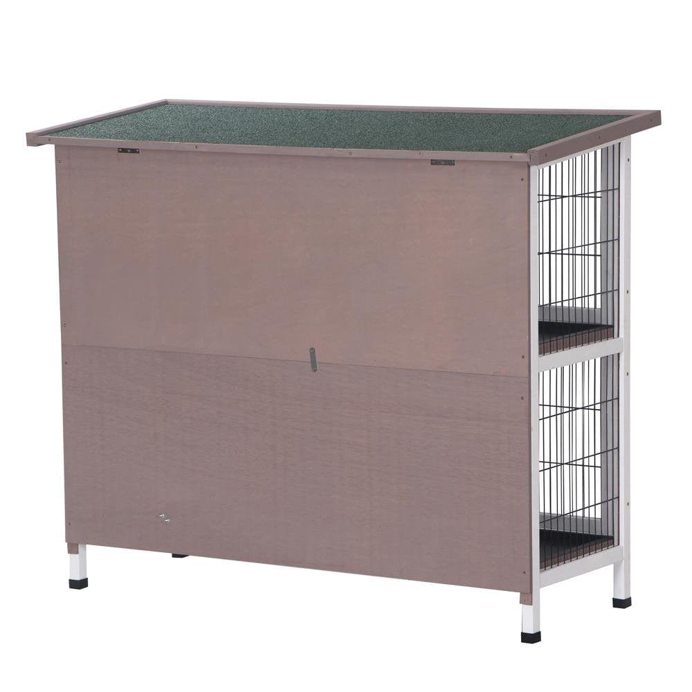 48" 2 Tiers Wooden Chicken Coop Rabbit Hutch Bunny Cage Wooden Small Animal Habitat with Tray Camel Animals & Pet Supplies > Pet Supplies > Small Animal Supplies > Small Animal Habitats & Cages KOL PET   