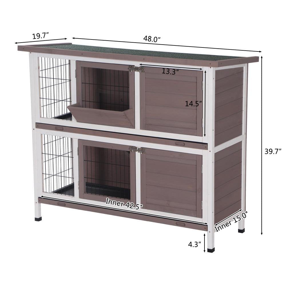 48" 2 Tiers Wooden Chicken Coop Rabbit Hutch Bunny Cage Wooden Small Animal Habitat with Tray Camel