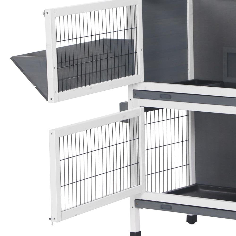 48" 2 Tiers Wooden Rabbit Hutch Chicken Coop Bunny Cage Wooden Small Animal Habitat with Tray White Gray Animals & Pet Supplies > Pet Supplies > Small Animal Supplies > Small Animal Habitats & Cages KOL PET   