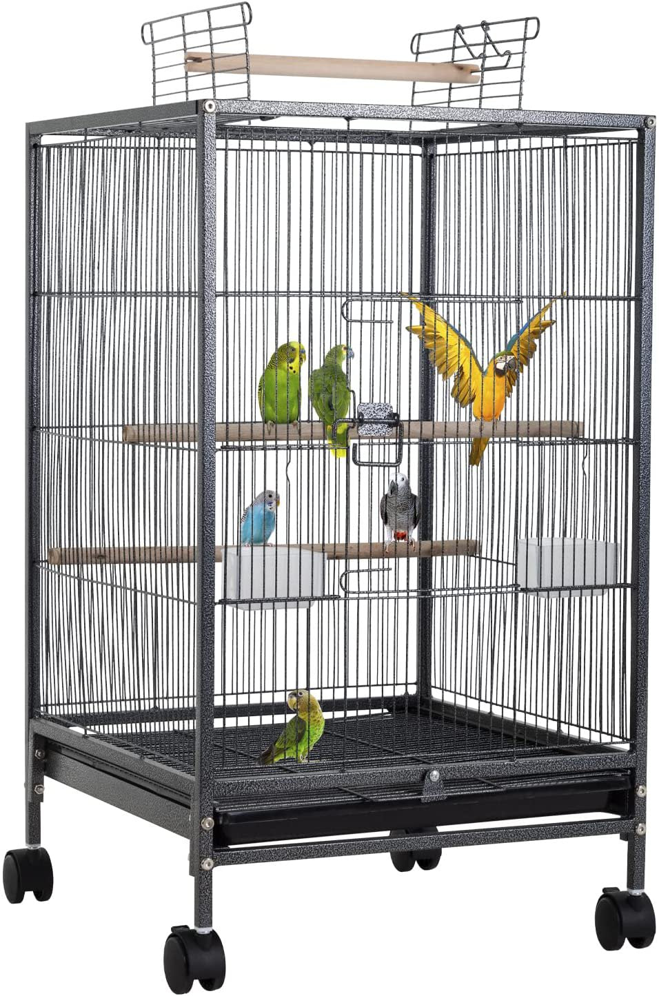 Bestpet 35-Inch Wrought Iron Bird Cage with Play Open Top and Rolling Stand,Black Animals & Pet Supplies > Pet Supplies > Bird Supplies > Bird Cages & Stands BestPet   