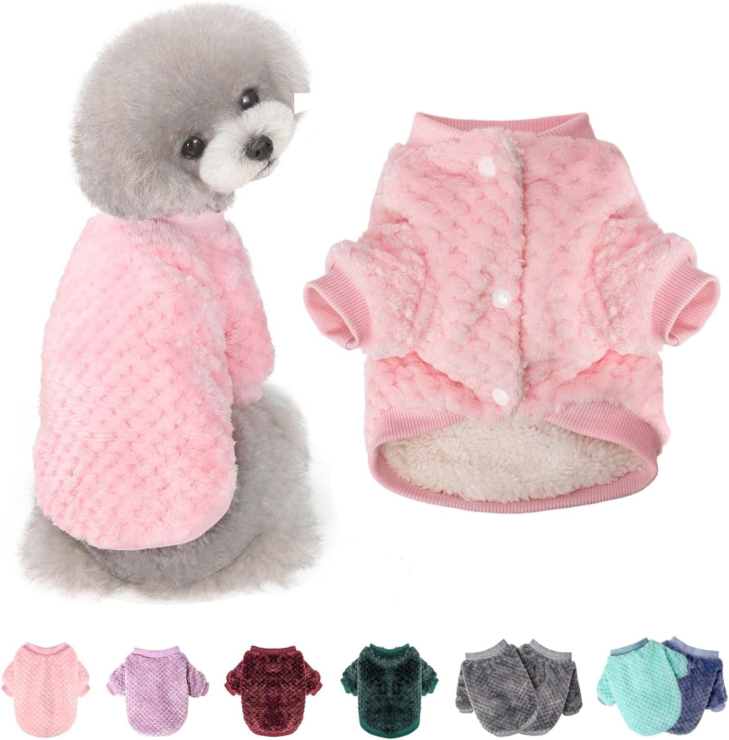 Dog Sweater, Dog Coat for Small Medium Dog or Cat, Warm Soft Flannel Pet Jacket for Puppy, Dogs Girl or Boy, Dog Cold Weather Coats Vest for Winter Christmas (Small, Pink) Animals & Pet Supplies > Pet Supplies > Dog Supplies > Dog Apparel POMIU Pink Large 