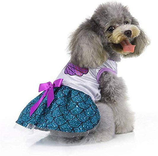 Dog Fairy Mermaid Princess Dress Costume for Small Dog Girls Sundress Halloween Christmas Outfits Cat Vest Shirts Party Skirt with Bowknot (M) Animals & Pet Supplies > Pet Supplies > Dog Supplies > Dog Apparel Moorfowl M (Back 11.41",  Weight 6.5-9lbs)  
