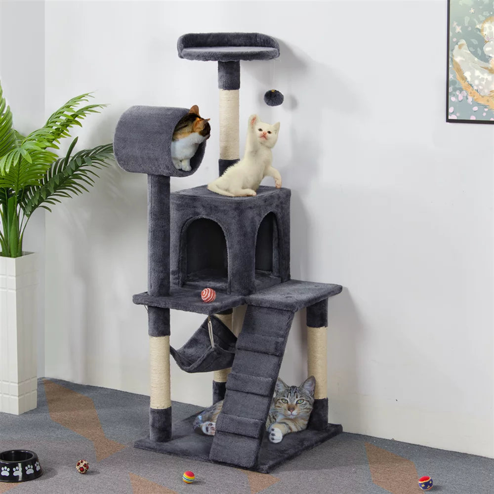 Topeakmart 51" Cat Tree Tower Condo Scratcher Furniture Kitten House Hammock Tunnel Scratching Post Gray