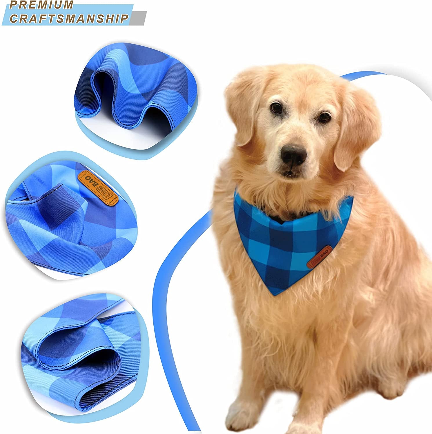 Deerbao Dog Bandanas 4Pack,Dog Scarf,Dog Bandanas Boygirl,Premium Durable Fabric,Adjustable Fit,Unique Shape,Suitable for All Kinds of Dogs,Provide Various Sizes (Large, Classic Plaid)