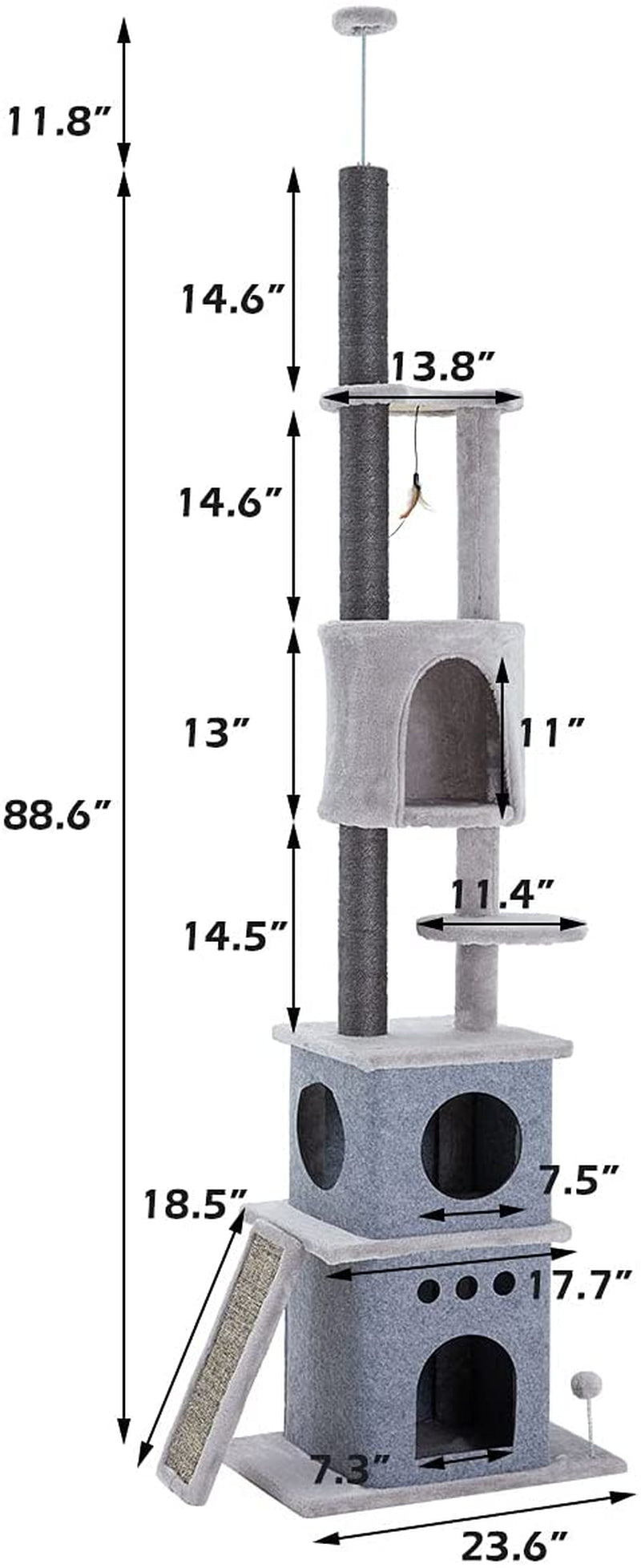 Erommy Multi-Level Cat Tree Cat Activity Towers Condo Furniture with Sisal-Covered Scratching Posts and Perches for Big Cats Pets House Play