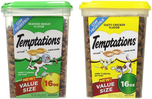 Temptations Treats for Cats Bundle: Seafood Medley (16 Oz) and Tasty Chicken (16 Oz) Animals & Pet Supplies > Pet Supplies > Cat Supplies > Cat Treats Temptations   