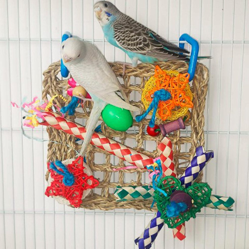 Pet Bird Foraging Wall Toy Colorful Parrot Chewing Toy Hanging Hook Cage Accessories Climbing Woven Mat for Finches Birds Parakeet Animals & Pet Supplies > Pet Supplies > Bird Supplies > Bird Cage Accessories perfk   