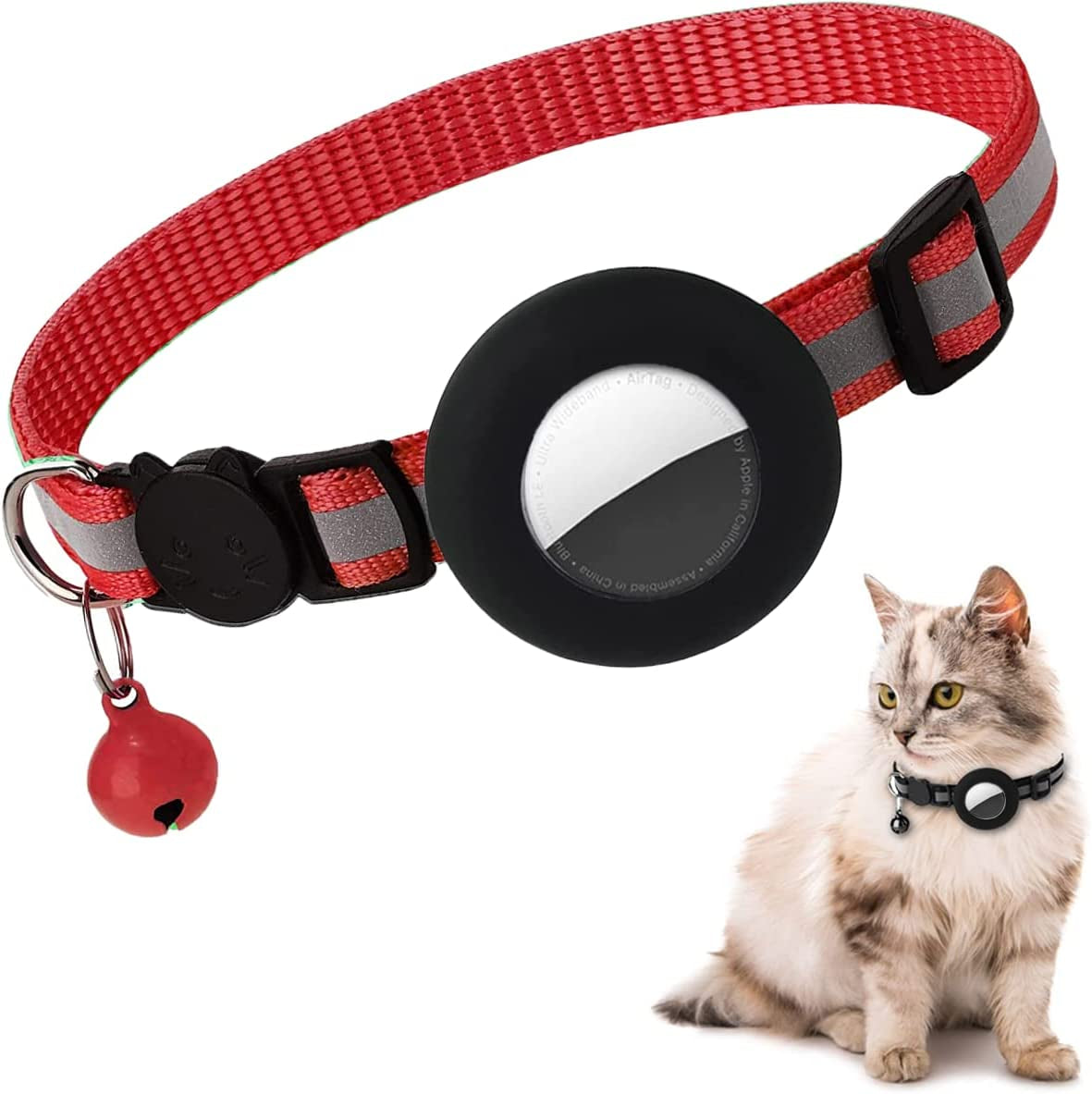 Smpili Airtag Cat Collar, Reflective Kitten Collar Breakaway with Airtag Holder, 0.4 Inches in Width Electronics > GPS Accessories > GPS Cases Smpili Red  