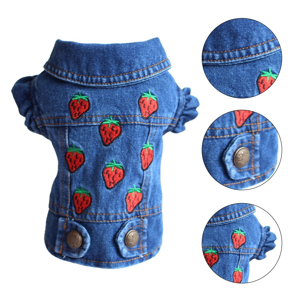 Walbest Dog Jean Jacket, Puppy Blue Denim Lapel Vest Coat Costume, Girl Boy Dog T-Shirt Strawberry Print Clothes, Cool and Funny Apparel Outfits, Dog Outfits for Small Medium Dogs Cats Animals & Pet Supplies > Pet Supplies > Cat Supplies > Cat Apparel Walbest S Blue 