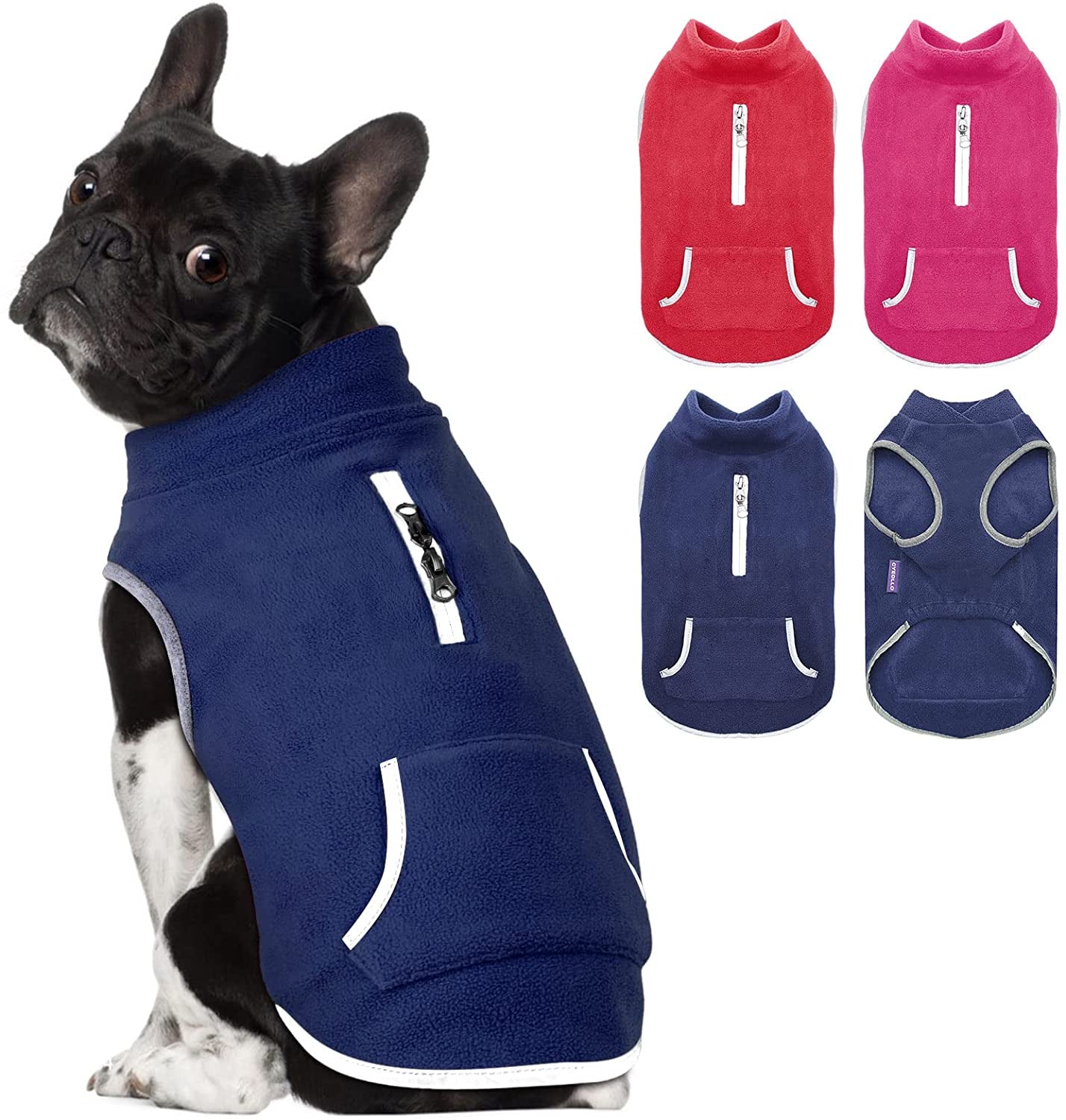 Cyeollo Dog Fleece Sweater Pullover Dog Vest Sweatshirt Soft Fleece Jacket Reflective Strip Dog Winter Coat with Zip Harness Hole Dog Clothes for Small to Medium Dogs Animals & Pet Supplies > Pet Supplies > Dog Supplies > Dog Apparel cyeollo navy blue Small 