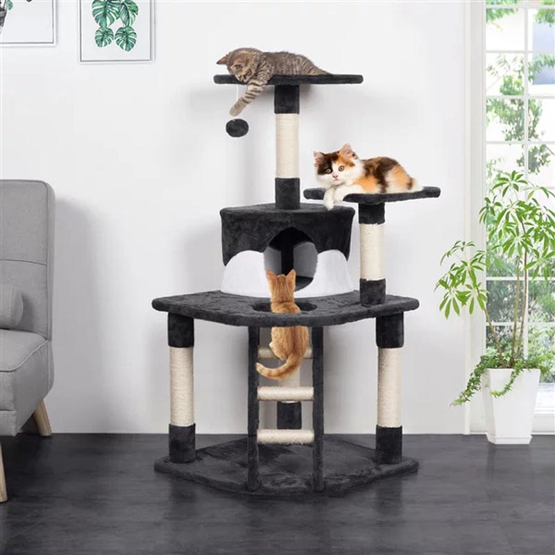 48In Cat Tree Tower Condo with Scratching Post Kitty House Furniture Dark Gray & White