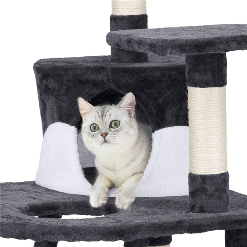 48In Cat Tree Tower Condo with Scratching Post Kitty House Furniture Dark Gray & White