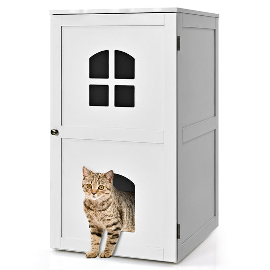 Gymax Cat House Pet Litter Box Enclosure Nightstand 2-Tier Hidden Cat Washroom Animals & Pet Supplies > Pet Supplies > Cat Supplies > Cat Furniture Gymax   