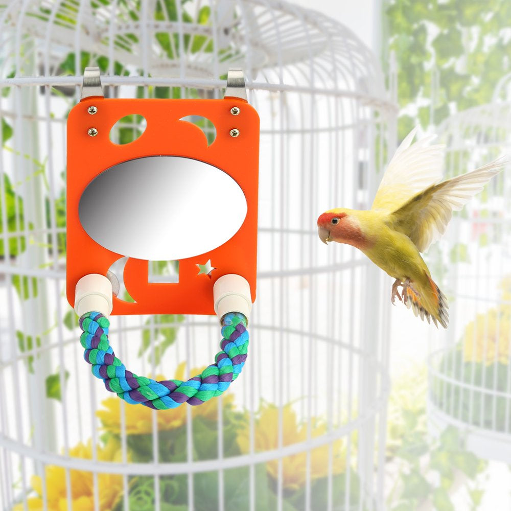 SANWOOD Bird Mirror,Bird Mirror Swing Parrot Cage Toy with Rope Perch for Parakeet Cockatoo Cockatiel Conure Lovebirds Finch Canaries