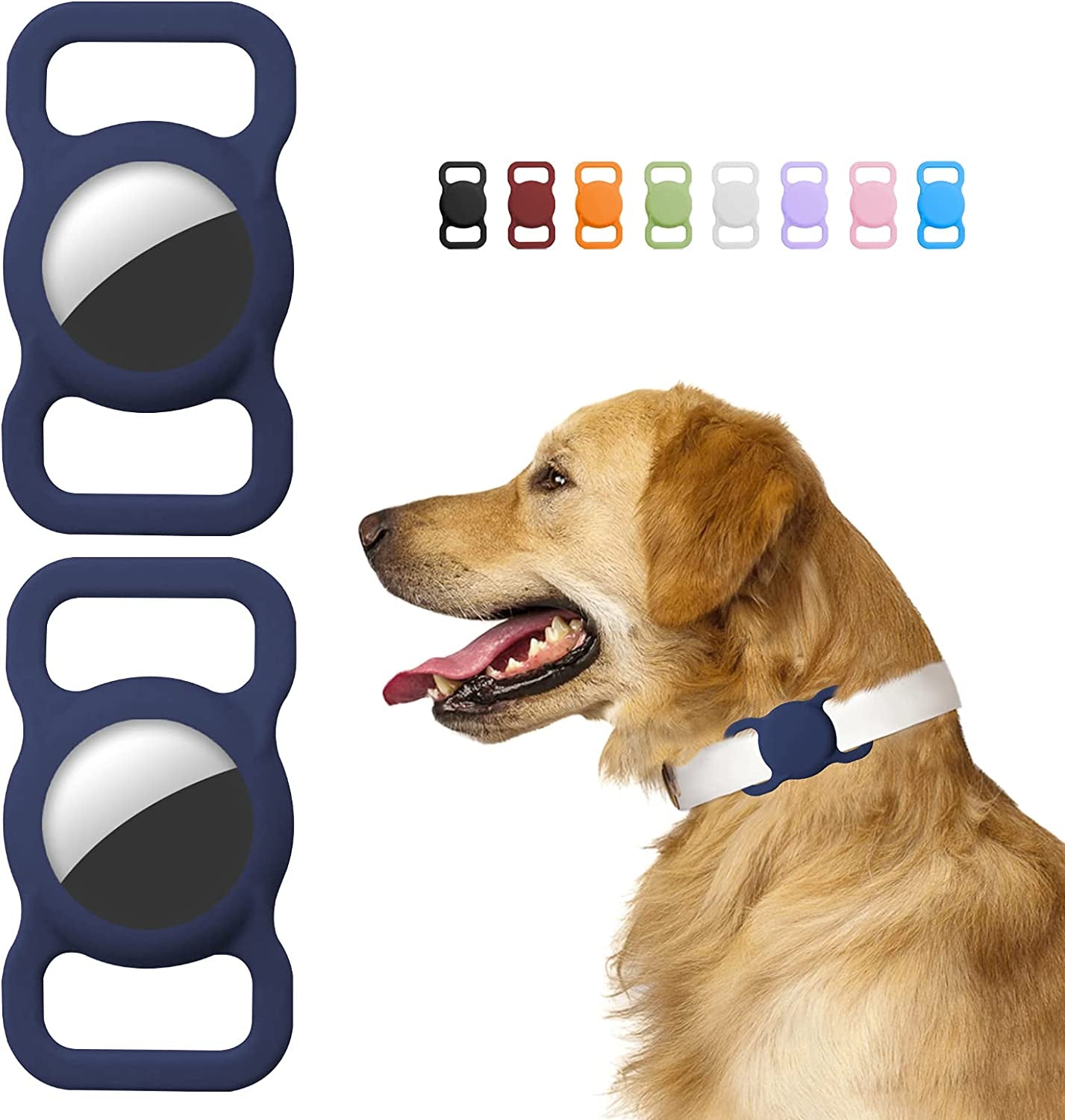 Gogomg 2 Pack Holders Compatible with Apple Airtag for Dog Collar, Silicone Protective Case for Air Tag Pet GPS Tracker (Purple) Electronics > GPS Accessories > GPS Cases gogomg Dark Blue  