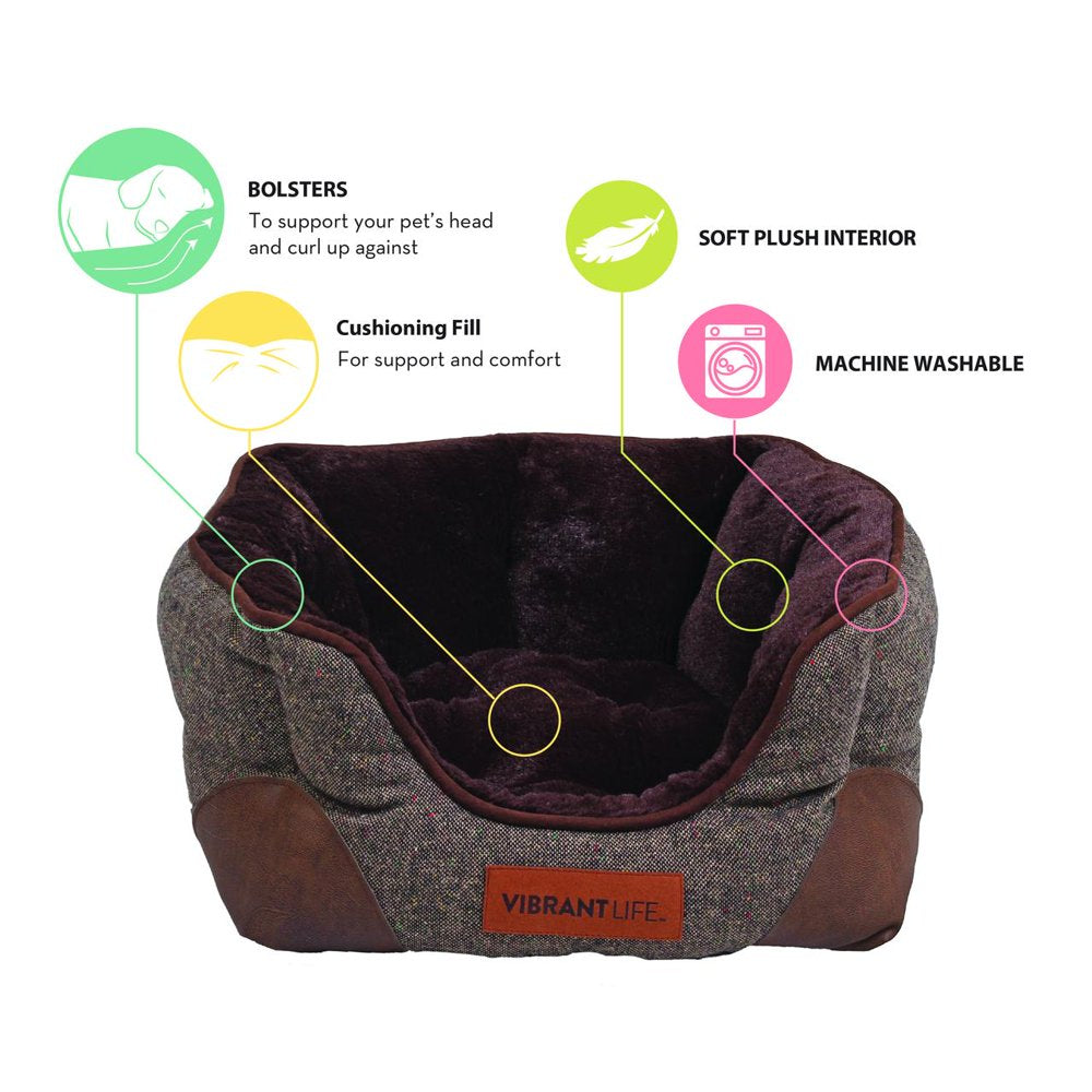 Vibrant Life Pet Bed Small Cozy Cuddler-Style Dog & Cat Bed, Bed with High Walls, Brown Animals & Pet Supplies > Pet Supplies > Cat Supplies > Cat Beds PM&J LLC   