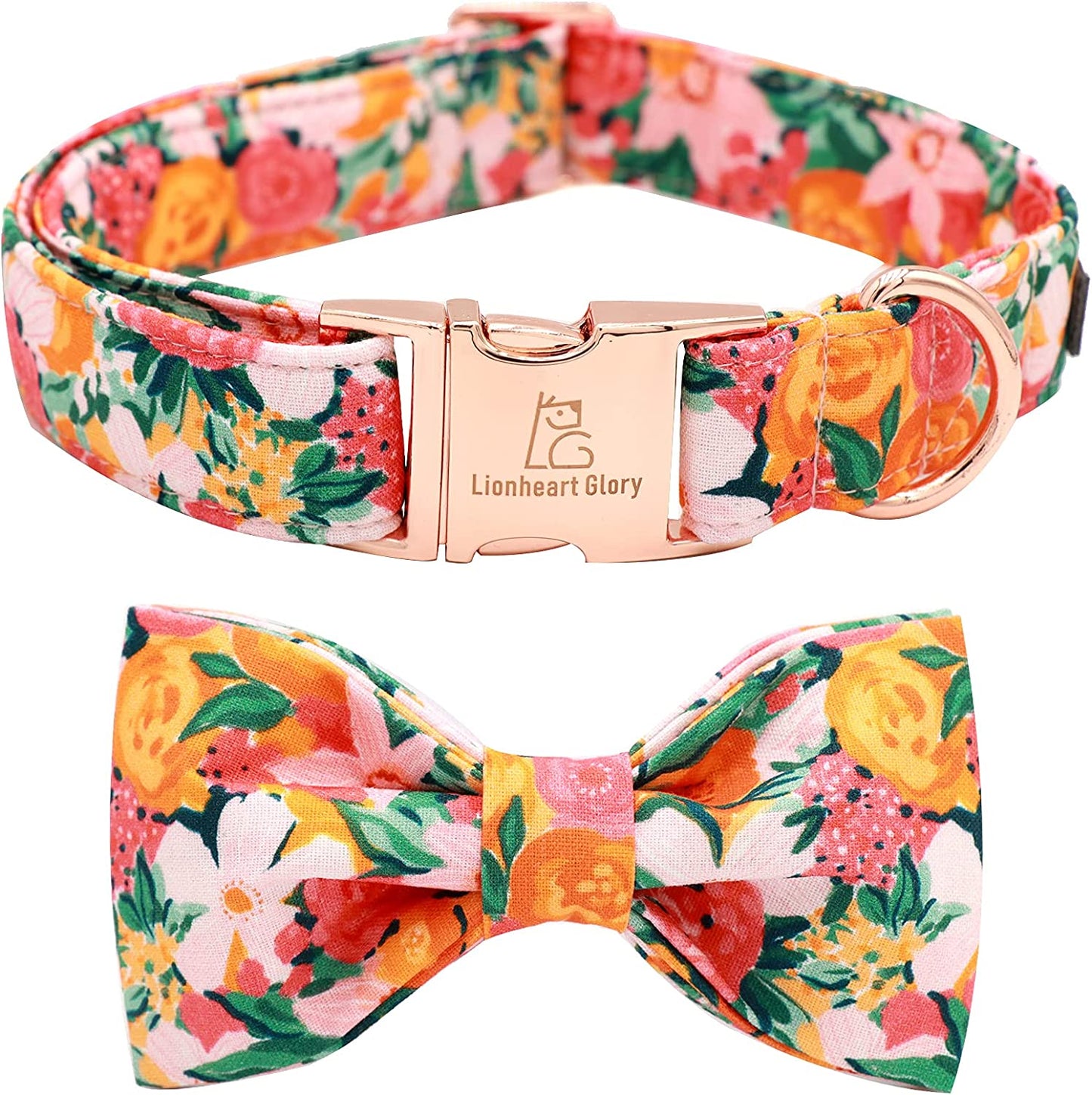 Lionheart Glory Premium Floral Dog Collars, Bowtie Dog Collar, Adjustable Heavy Duty Girl Dog Collar with Bow for Medium Dogs Animals & Pet Supplies > Pet Supplies > Dog Supplies > Dog Apparel Lionheart glory Garden Collar&Bow-L 