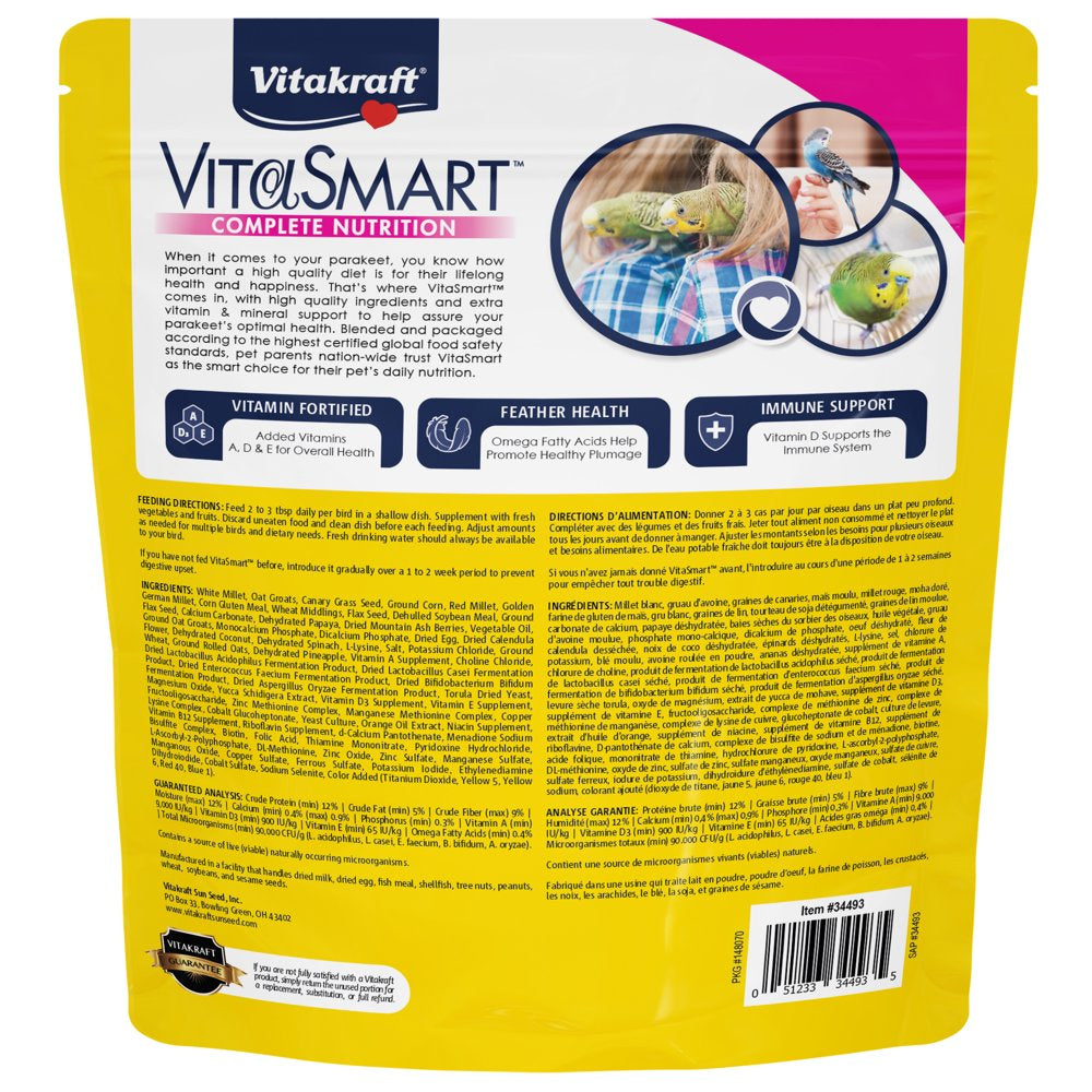 Vitakraft Vita Smart Gourmet Parakeet Food - Vitamin-Fortified - Daily Pet Bird Food Animals & Pet Supplies > Pet Supplies > Bird Supplies > Bird Food Vitakraft Sun Seed   