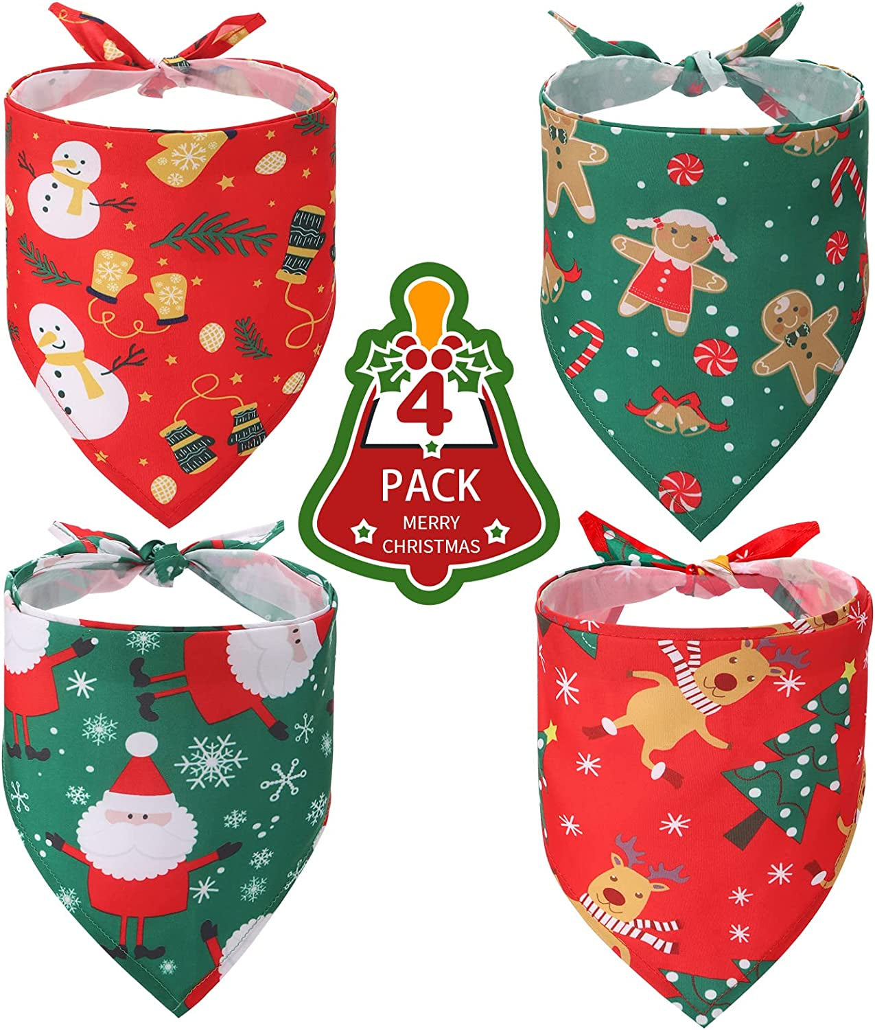 Christmas Dog Bandana 4 Pack Pet Doggy Triangle Scarf Bibs Kerchief Accessories with Christmas Element Patterns for Dogs and Cats Animals & Pet Supplies > Pet Supplies > Dog Supplies > Dog Apparel BBPET   