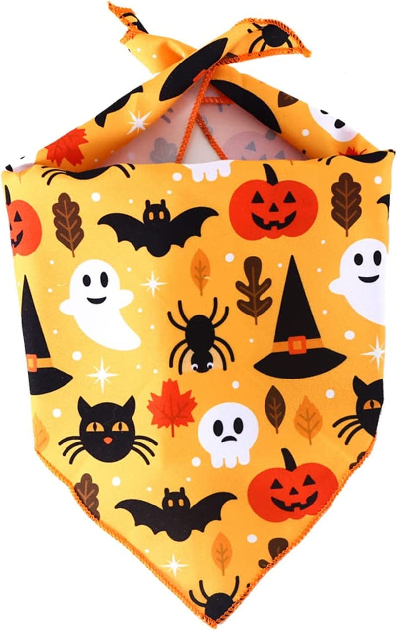 Dog Bandanas Dog Scarf Kerchief Dog Bibs Washable Halloween Pet Towel Triangle Scarf Pet Cat Dog Printed Halloween Party Towel Party Scarf Adjustable for Small to Large Dogs Cats (Yellow, S) Animals & Pet Supplies > Pet Supplies > Dog Supplies > Dog Apparel Generic Yellow S 