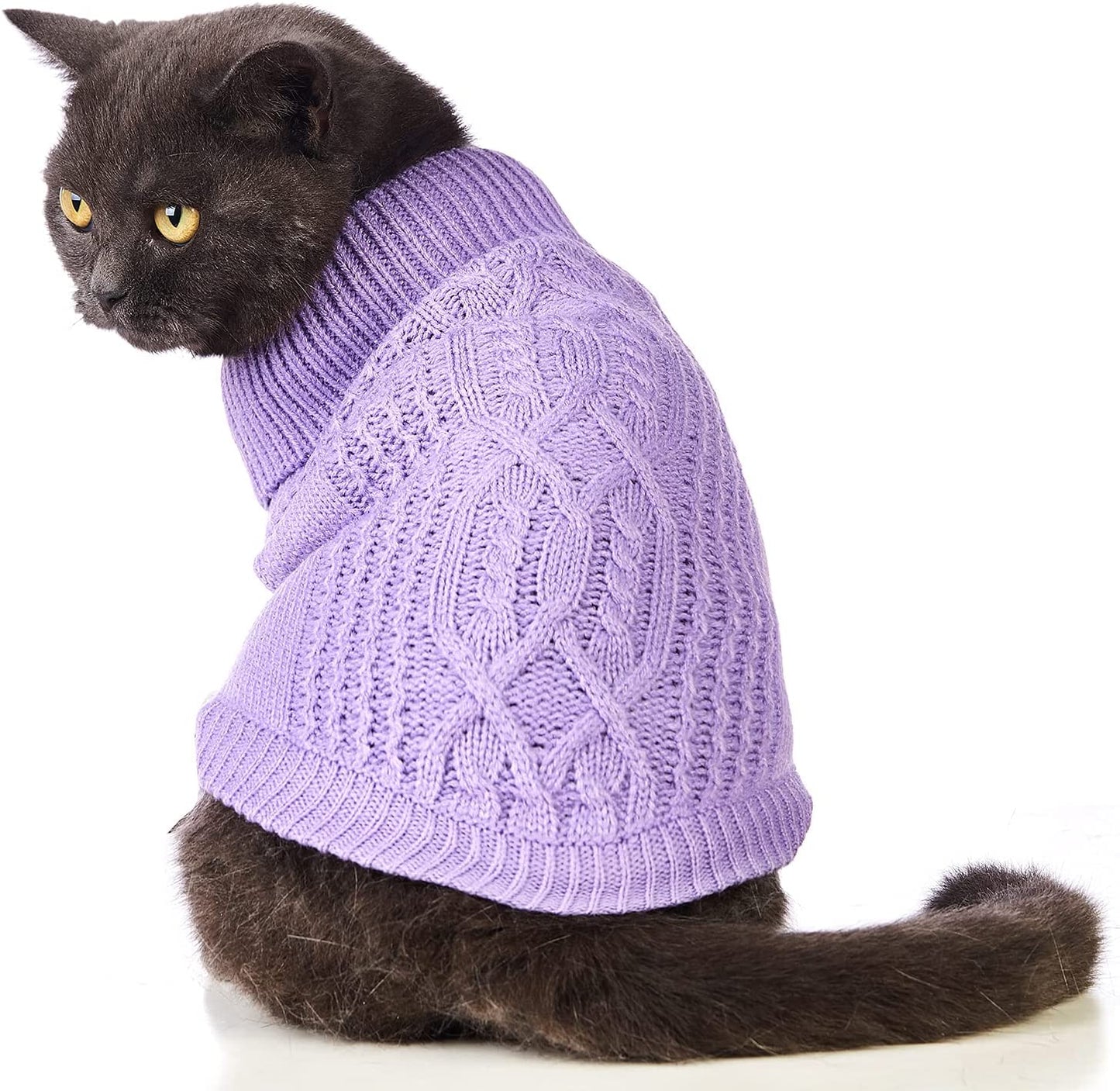 Jnancun Cat Sweater Turtleneck Knitted Sleeveless Cat Clothes Warm Winter Kitten Clothes Outfits for Cats or Small Dogs in Cold Season (Medium, Purple) Animals & Pet Supplies > Pet Supplies > Dog Supplies > Dog Apparel Jnancun Purple X-Small 