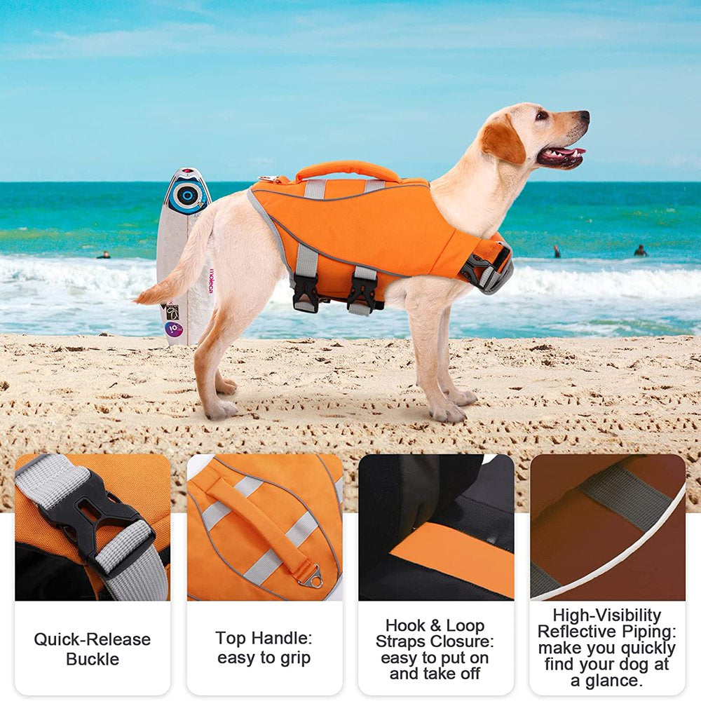 IDOMIK Dog Life Jacket, Adjustable Dog Life Vest with Reflective Piping Ripstop Dog Lifesaver Pet Life Preserver with High Flotation for Small Medium and Large Dogs at the Pool, Beach,Boating