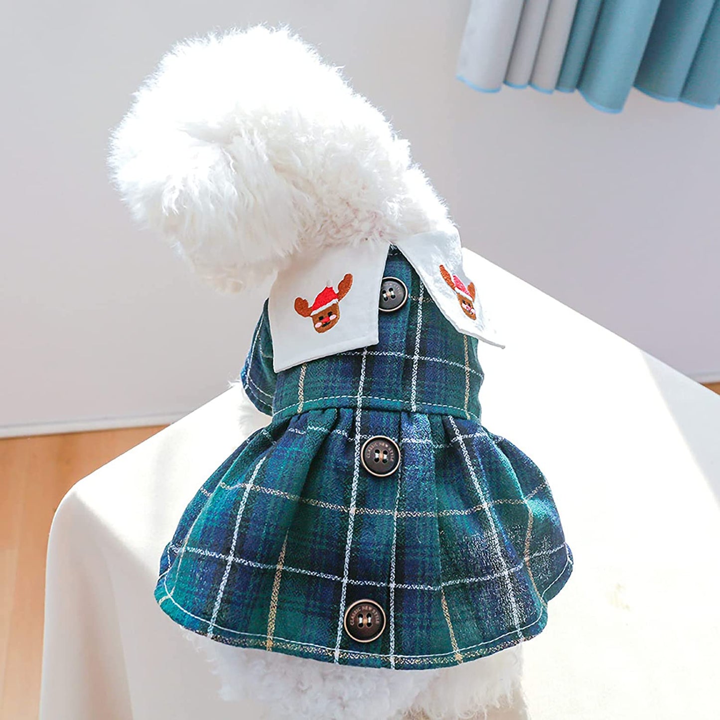 XGDMEIL Pet Cat Dog Dress for Puppies and Small Dogs Cats Girls Cute Xmas Elk Plaid Kitten Puppy Dress Dog Princess Skirt Costume New Year Christmas Holiday Party Daily Wearing Apparel (Green,M)