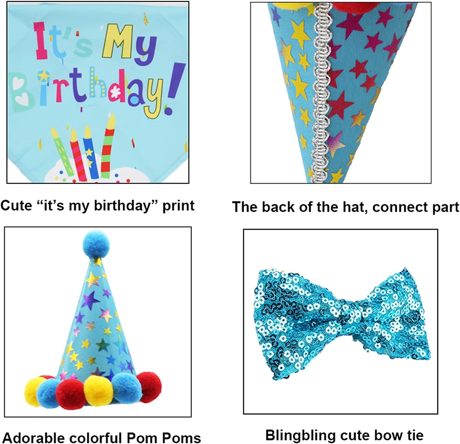 ADOGGYGO Dog Birthday Bandana Scarf and Dog Girl Boy Birthday Party Hat with Cute Dog Bow Tie for Small Medium Large Dog Pet (Large, Blue) Animals & Pet Supplies > Pet Supplies > Dog Supplies > Dog Apparel ADOGGYGO   