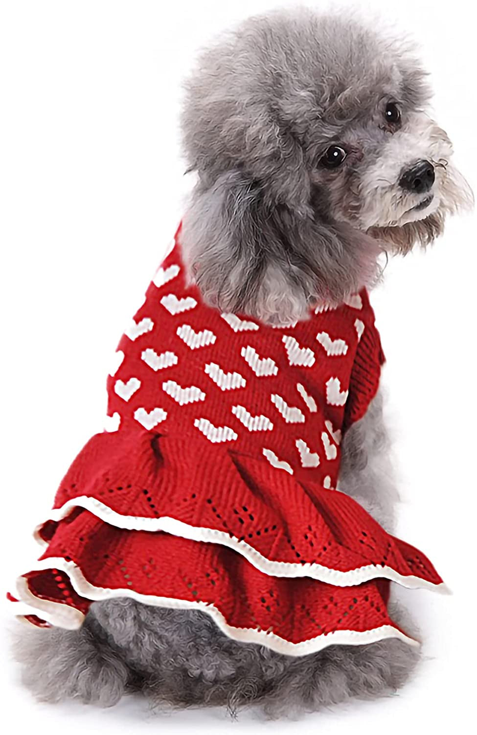 CHBORLESS Dog Sweater Puppy Dress: Warm Pet Small Dogs Clothes Winter Dog Heart Sweater Doggy Sweatshirt Doggie Coat Cat Clothing Kitten Dresses (Red, X-Small) Animals & Pet Supplies > Pet Supplies > Dog Supplies > Dog Apparel CHBORLESS Red X-Small 