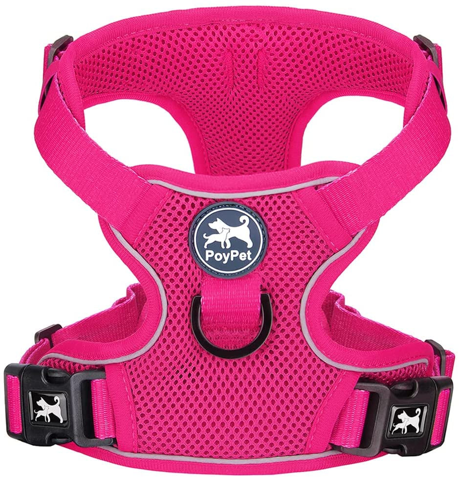 Poypet Reflective Soft Breathable Mesh Dog Harness Choke-Free Double Padded Vest with Adjustable Neck and Chest(Military Green,M) Animals & Pet Supplies > Pet Supplies > Dog Supplies > Dog Apparel PoyPet Fuchsia Medium 