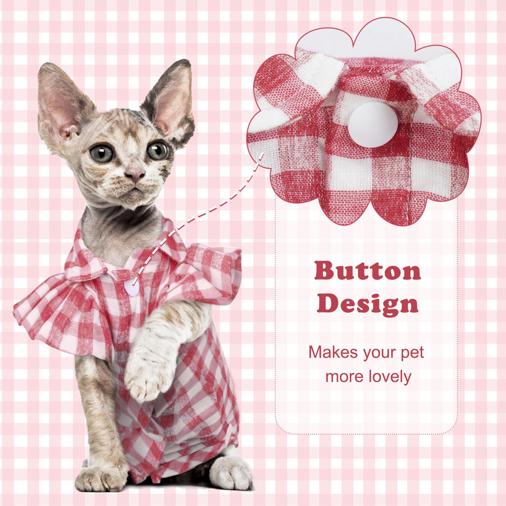 ROZKITCH Pet Apparel Cat T-Shirt Clothes Costume Soft Plaid for Kitten Hairless Cats Breathable Grid, Red Animals & Pet Supplies > Pet Supplies > Cat Supplies > Cat Apparel ROZKITCH   