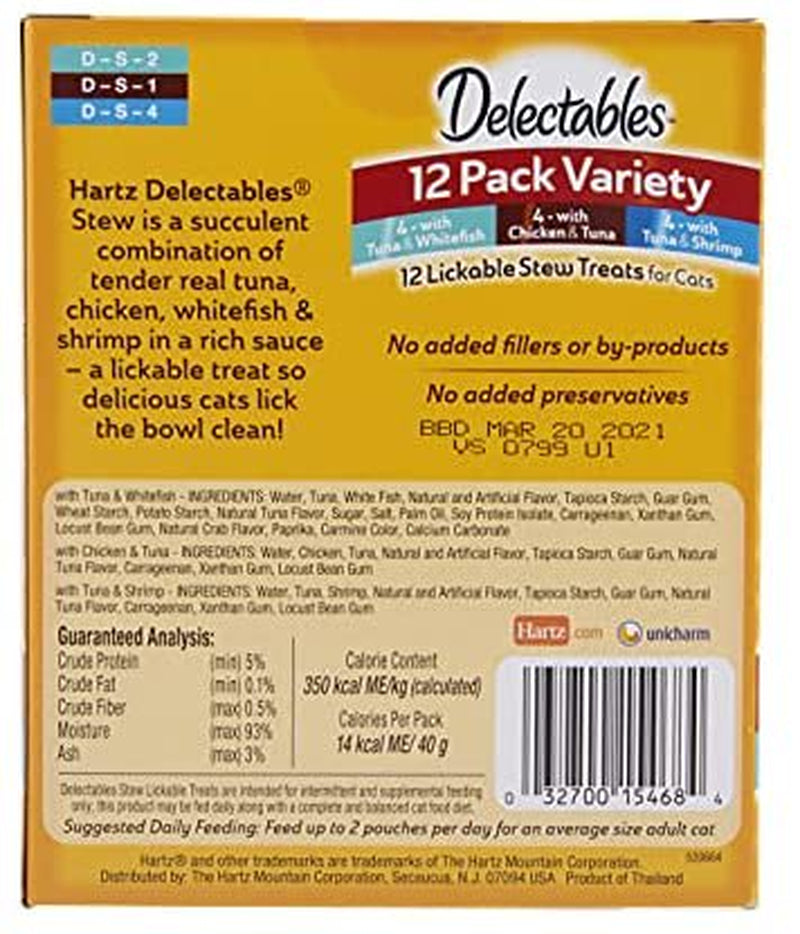 Hartz Delectables Stew Lickable Wet Cat Treats for Adult & Senior Cats, Variety Pack, 12 Count