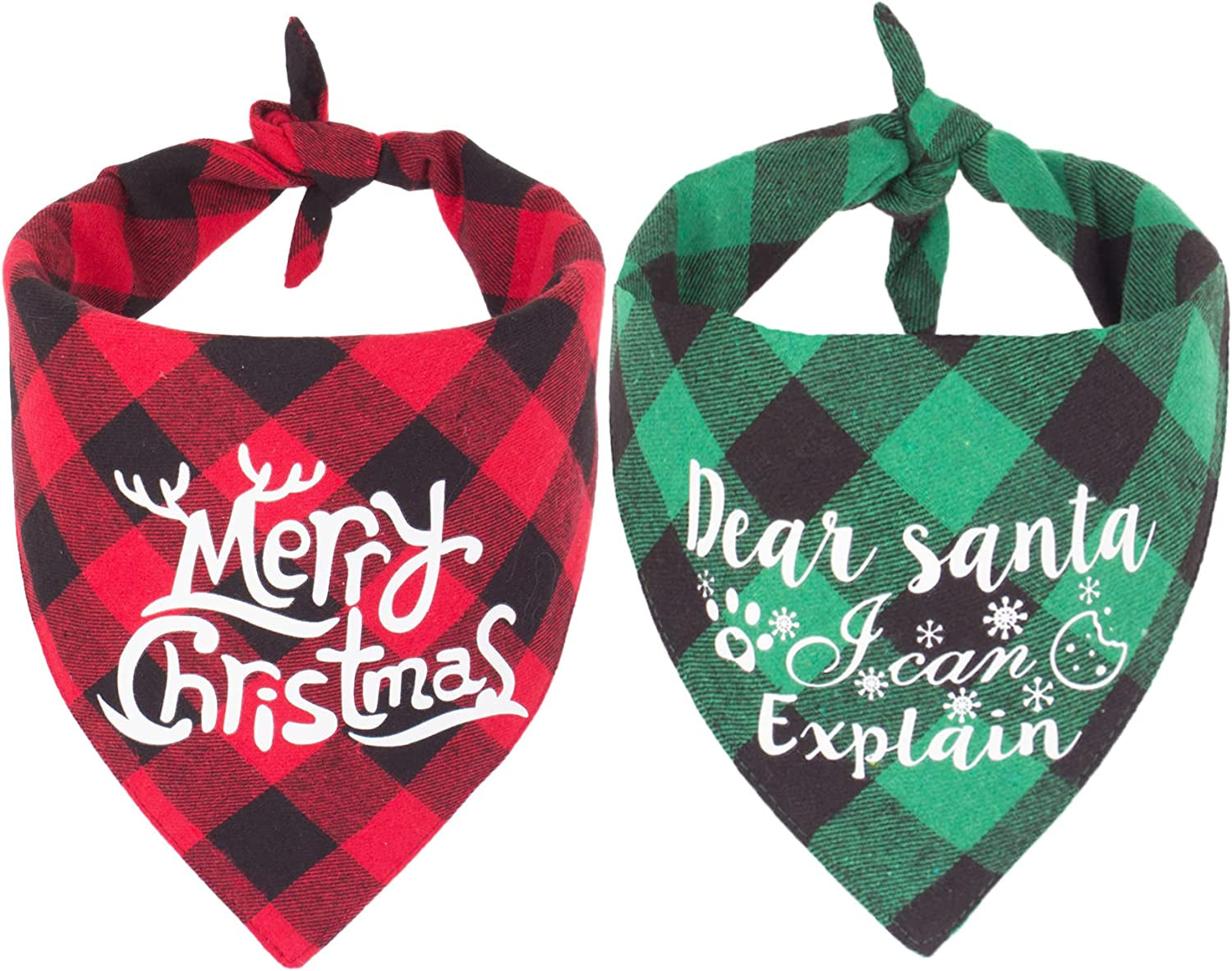 PTDECOR 2 Pack Dog Bandana Christmas Red Green Plaid Dog Scarf Triangle Bibs Kerchief Dog Christmas Accessories Christmas Bandanas for Small Medium Large Dogs Pets (Red&Green-1) Animals & Pet Supplies > Pet Supplies > Dog Supplies > Dog Apparel PTDECOR Red&Green-3  