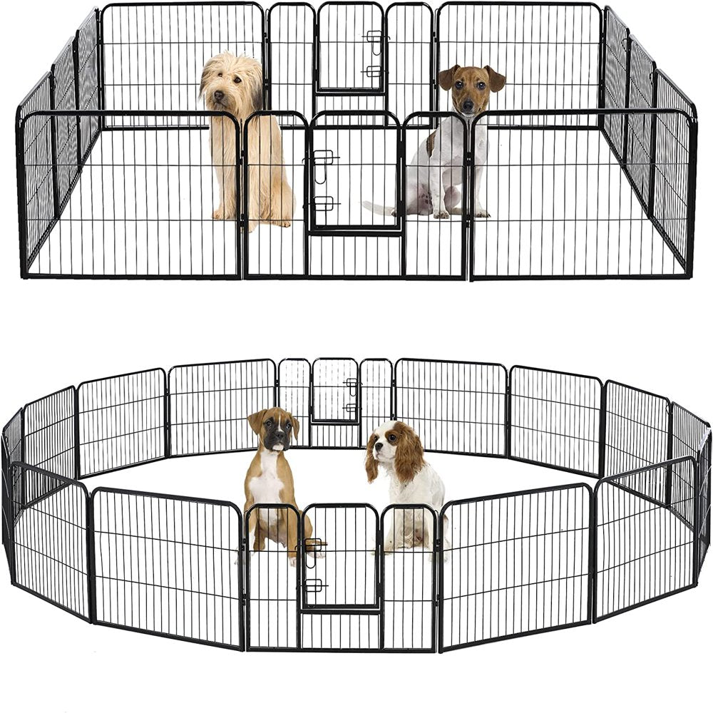 GPED Dog Playpen, 8 Panels 24 Inch-High Dog Pen Outdoor Indoor Dog Fence Heavy Duty Metal Tall Exercise Puppy Pen Kennel Gate for Large/Medium/Small Dogs to the Yard RV Camping, Black Animals & Pet Supplies > Pet Supplies > Dog Supplies > Dog Kennels & Runs GPED 16 Panels 24"H  