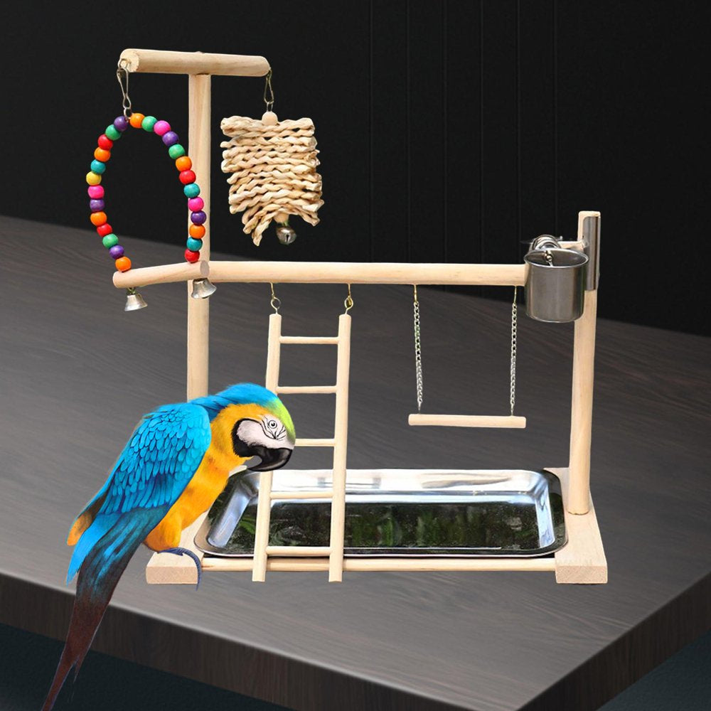 Pet Playstand Bird Playground with Feeder Cups Bells Bird Playpen Solid Wood Perch Bird Gym Climbing Ladder Chewing Parakeet Animals & Pet Supplies > Pet Supplies > Bird Supplies > Bird Ladders & Perches perfeclan   