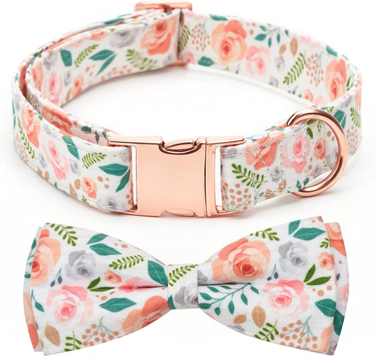 Thankspaw Soft Dog and Cat Collar with Bow Tie Print Flower Plaid Patterns Girl Dog Collars Adjustable Dog Collar for Small Medium Large Dogs Animals & Pet Supplies > Pet Supplies > Dog Supplies > Dog Apparel Thankspaw White Flower Small 