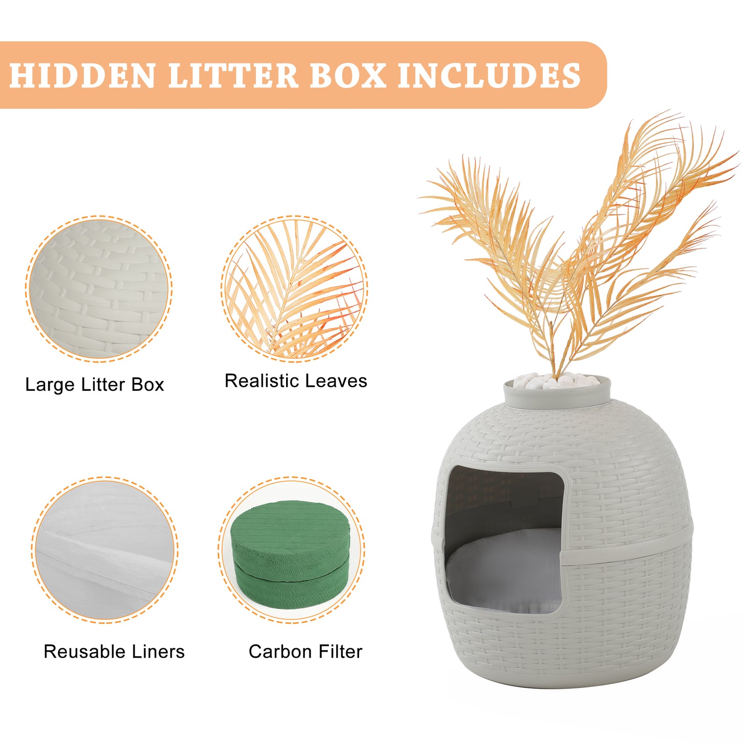 Superjoe Plastic Hidden Cat Litter Box with Decorative Planter,Gray