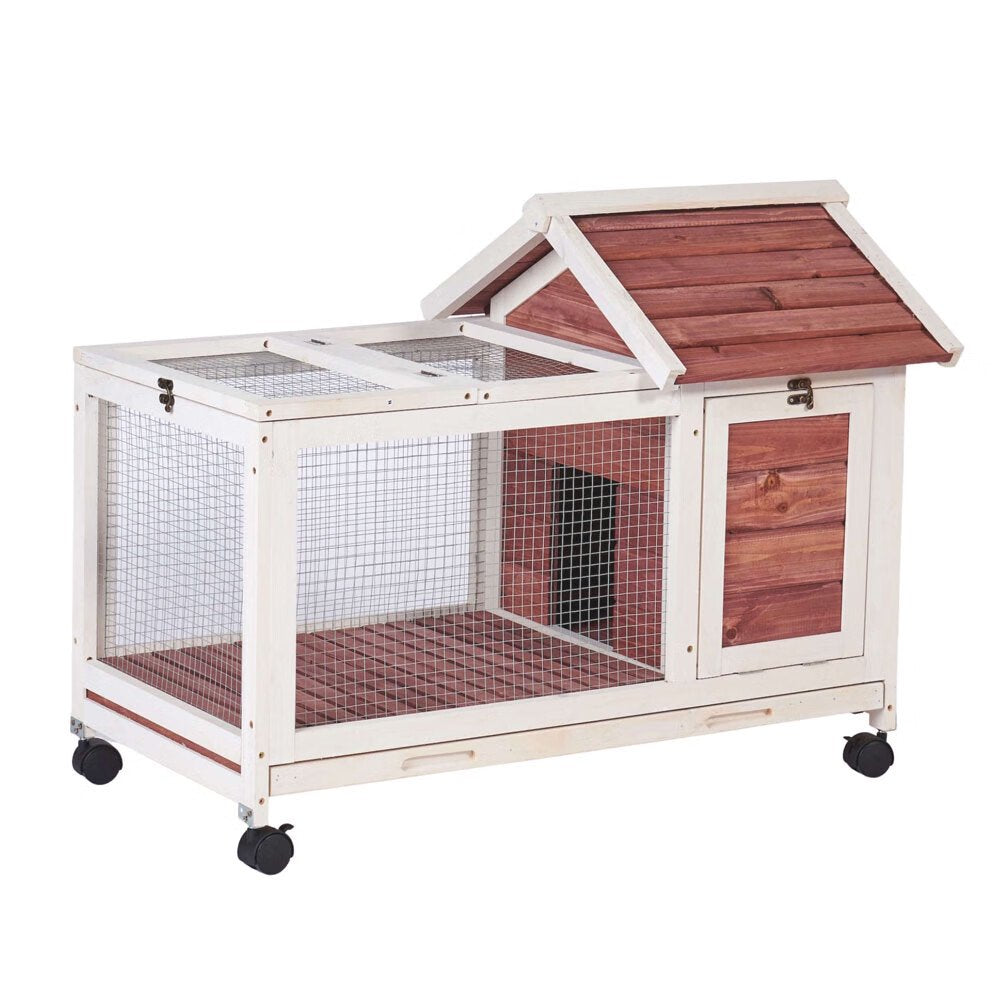 Fchunhe 40" Indoor Outdoor Rabbit Hutch with Wheels,Small Animal Houses & Habitats, Bunny Cage with Removable Tray, Single Level Guinea Pig Hamster Hutch Animals & Pet Supplies > Pet Supplies > Small Animal Supplies > Small Animal Habitats & Cages Fchunhe   