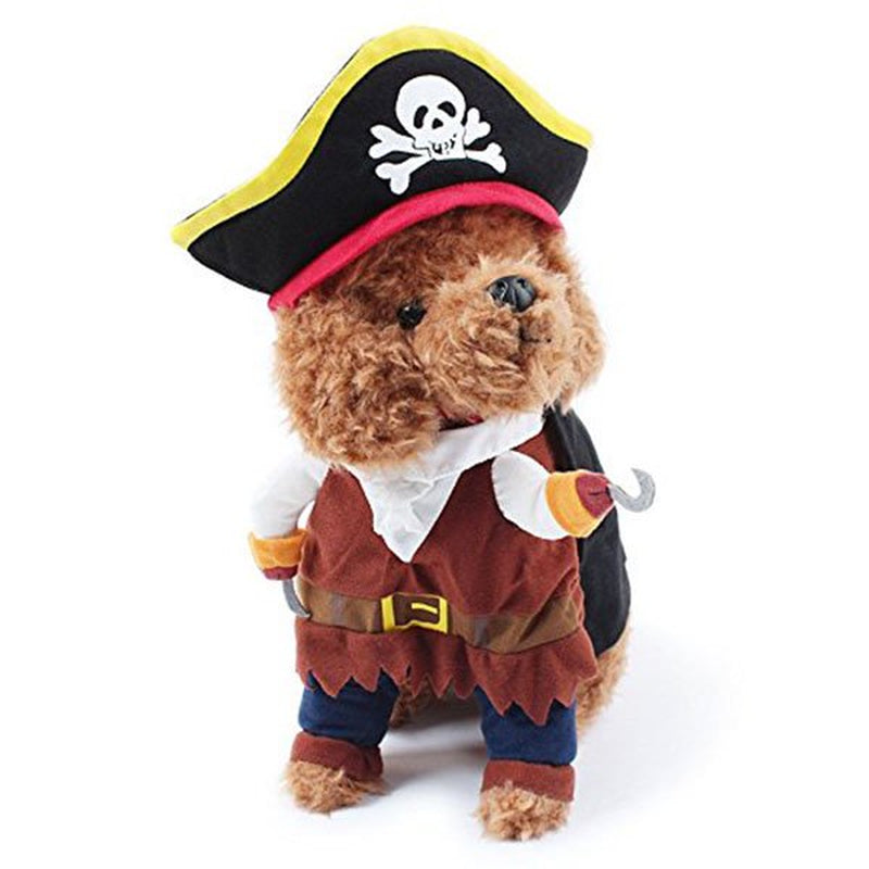 Pet Cat Dog Clothes Costume Dress Pirate Suit Apparel with Hat Size L