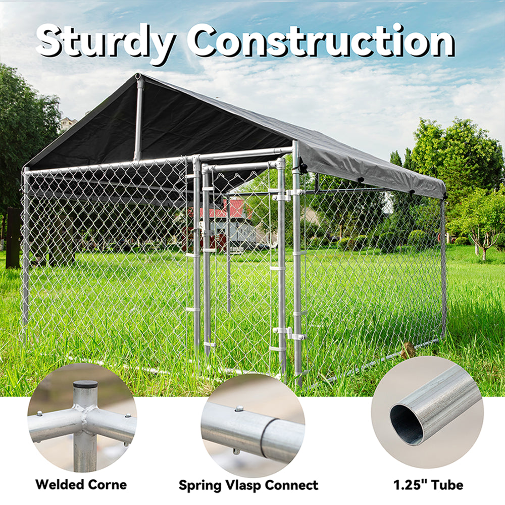 HITTITE Large Outdoor Dog Kennel, Heavy Duty Outdoor Fence Dog Cage, Anti-Rust Dog Pens Outdoor Dog Fence with Waterproof Uv-Resistant Cover and Secure Lock for Backyard 6.76'Lx6.76'Wx5.64'H Animals & Pet Supplies > Pet Supplies > Dog Supplies > Dog Kennels & Runs HITTITE   