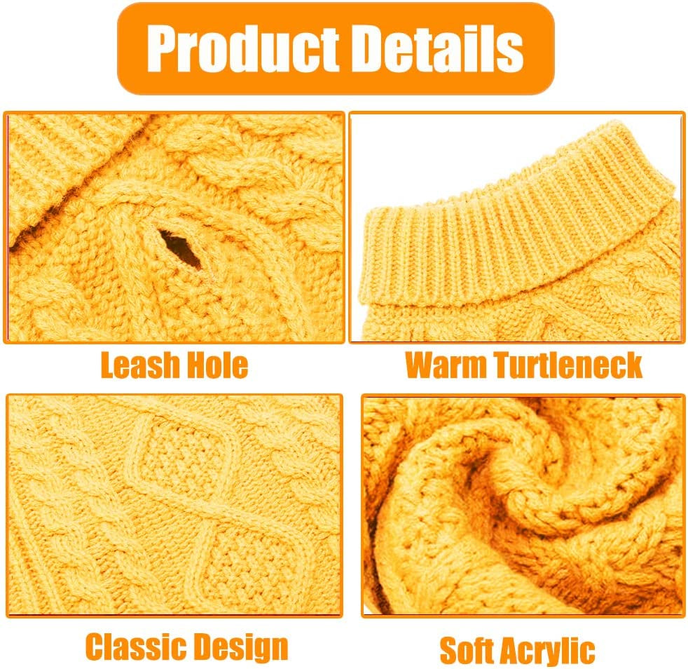 Dog Sweater - Classic Turtleneck Knitted Cable Knit Dog Jumper Coat, Warm Pet Winter Clothes Outfits for Pet Dogs Cats Puppy Kitty in Cold Season (Yellow, Medium) Animals & Pet Supplies > Pet Supplies > Dog Supplies > Dog Apparel Bwealth   